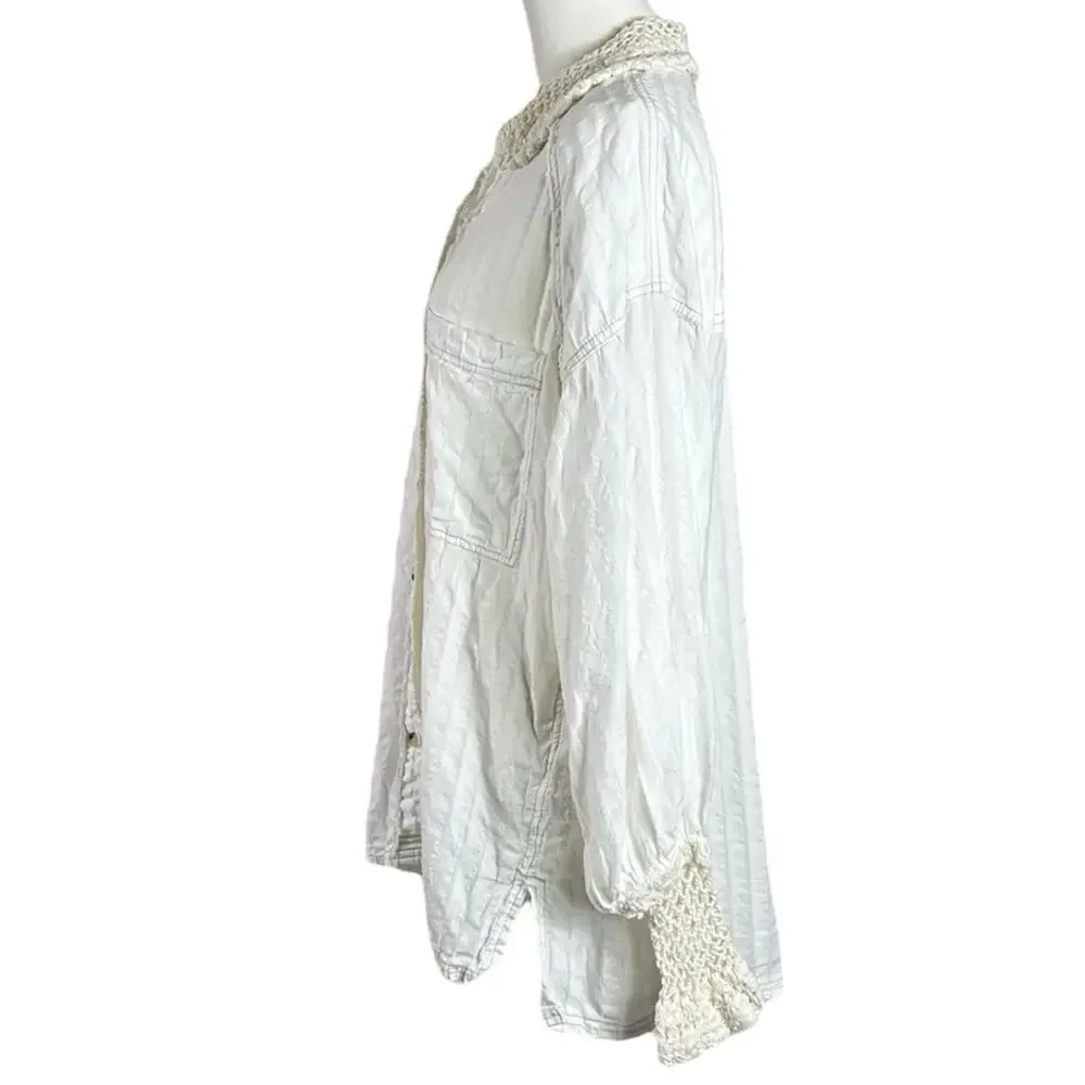 Free People Ethereal Dainty Cottage Rhiannon Crochet Shirt Ivory Size Large
